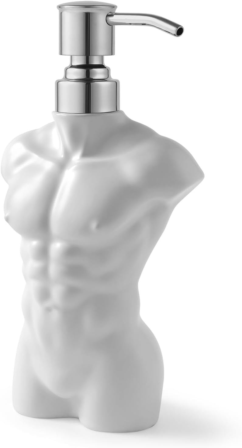 NEWHENGS Ceramic Soap Dispenser with 304 Stainless Steel Pump Hand Lotion Liquid Dispenser Refillable for Kitchen and Bathroom Decorative (Matt White Figure) - Image 1